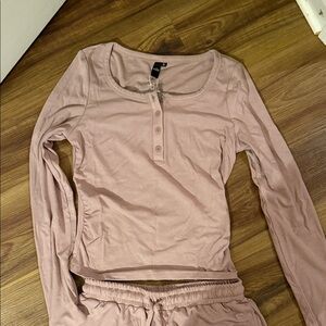 Women's Pink Long Sleeve Top and Bottom Set